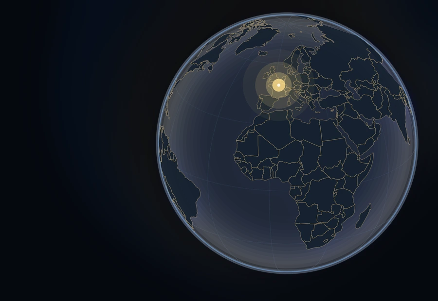 A globe centered on Europe, the visual for Carte Blanche Geo